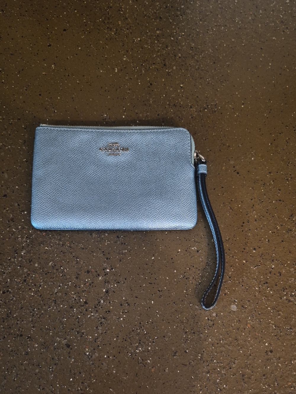 Coach Metallic Light Blue Leather Wristlet